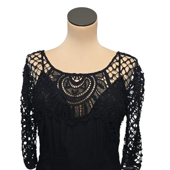For Love & Lemons Womens Large Black Lace Mini Dress Floral Lined Party/Cocktail - Picture 7 of 9